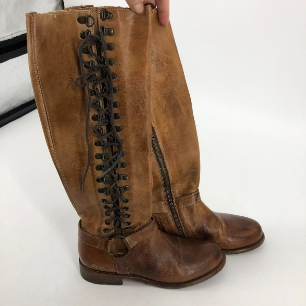 Bed Stu brown Burnley leather lace up detail tall riding boots 7 - Picture 7 of 16